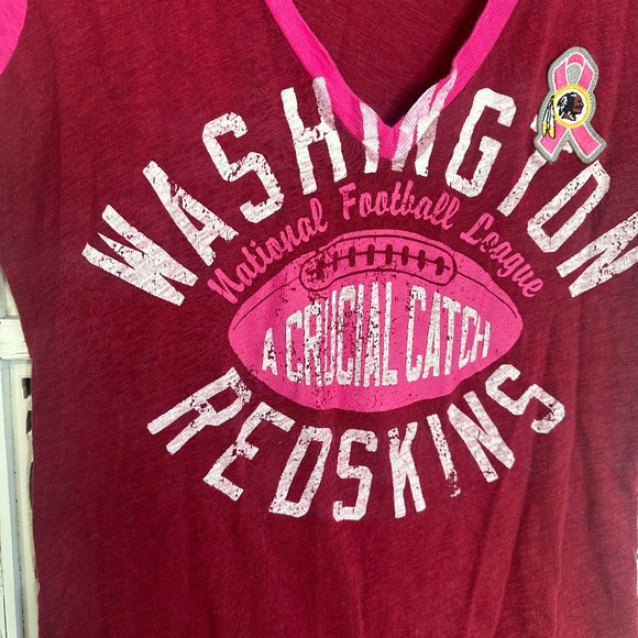 Washington Commanders NFL Pink & Red Short Sleeve V Neck T Shirt Breast Cancer - Picture 2 of 6